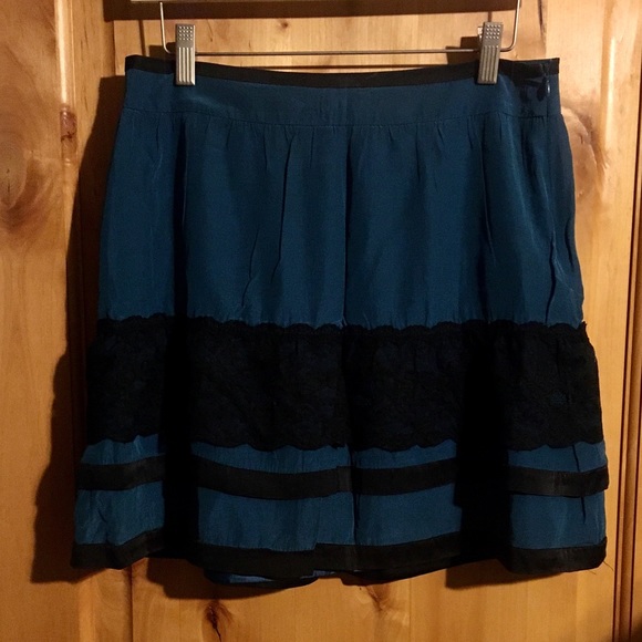 MORINE COMTE MARANT Blue Black Lace Trim Mini Skirt EUC 2 - Picture 2 of 6